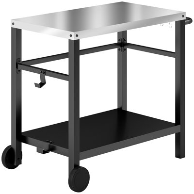 Outdoor Grill Dining Cart, 2-Shelf BBQ Movable Pizza Oven Stand