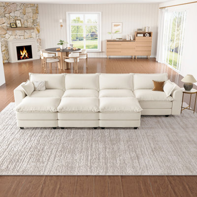 Canapé modulaire en U avec repose-pieds, canapé modulaire pour salon, beige