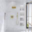 Système de douche thermostatique numérique brossé or avec pomme de douche à pluie murale, douchette à main et garniture de valve en laiton cUPC-132212802