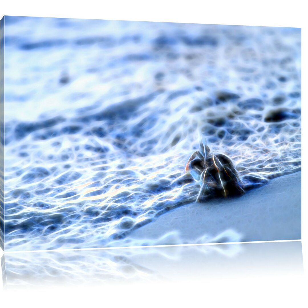 Leinwandbild Kleine Krabbe am Strand in Dunkelblau