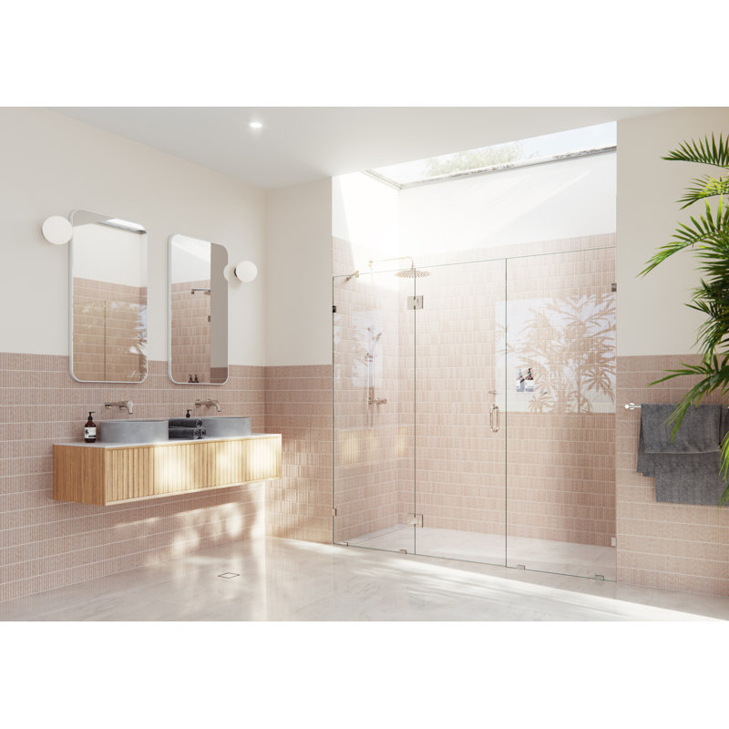 Stellar 84.75 in. x 78 in. Fully Frameless 3 Panel Inline Hinge Shower Door, Polished Nickel