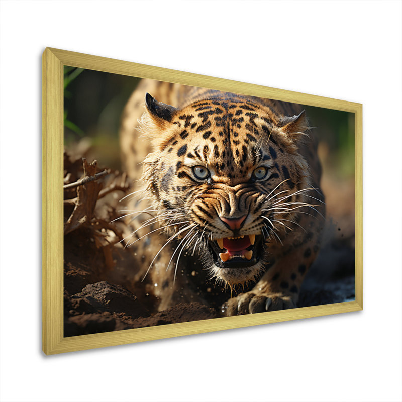 «Leopard Wildlife Encounters», reproduction sur toile, Encadrement doré, H 34 po x l 44 po x P 1,5 po