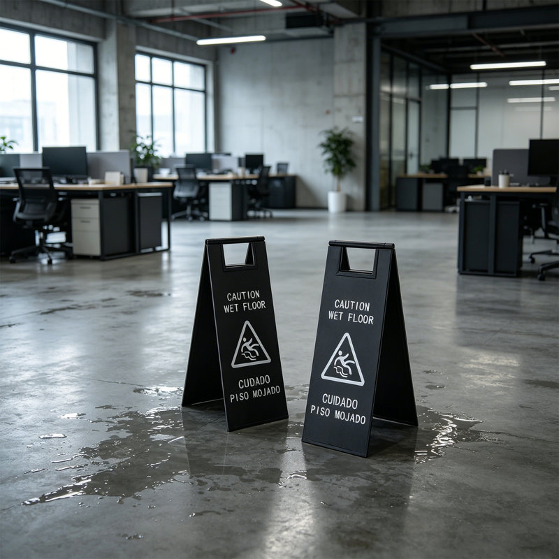Double-Sided Caution Wet Floor Sign, Black