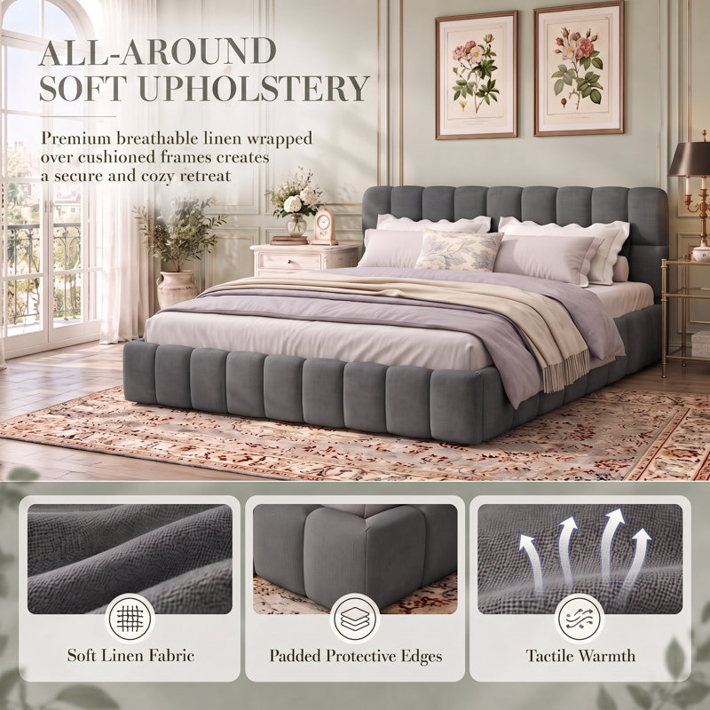 Platform Bed, 140 x 190cm, Grey