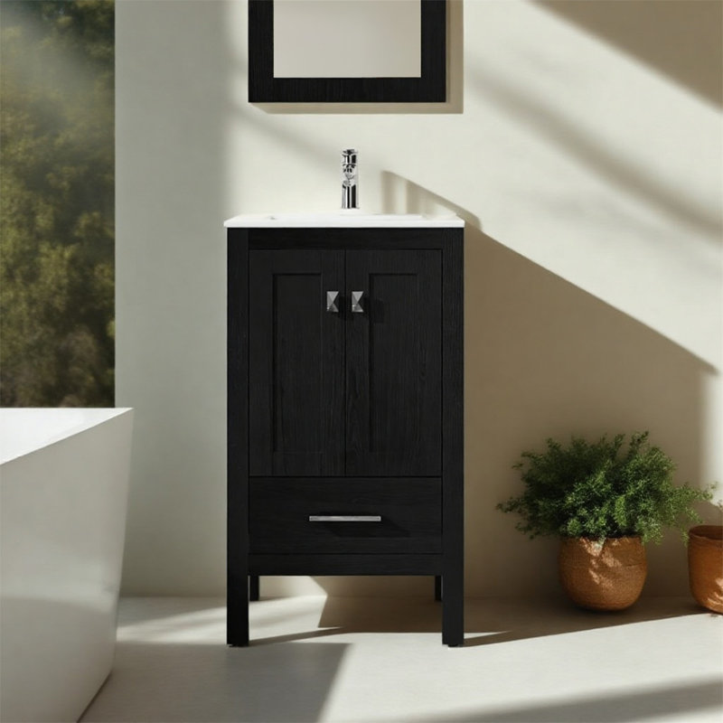 Armoire de salle de bain avec meuble-lavabo noir à motif ondulé à grain d'eau noir Goodyo