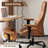 Home Office Desk Chair High Back Office Rubber Casters Ergonomic Computer Chair with Lumbar Support Adjustable Height Rolling Swivel Chair Executive Task Armrests， Brown Leather-2089012384