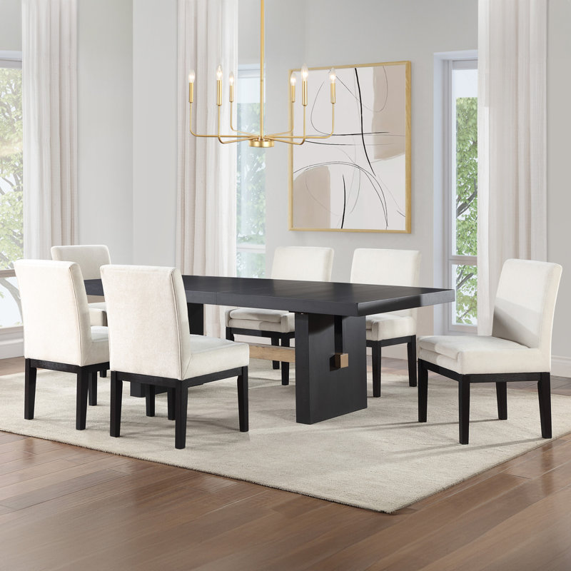 Rickye Trestle Dining Set, 7 Pieces: Table, 6 Chairs, Brown