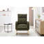 Fauteuil à bascule Teddy en tissu avec repose-pieds réglable, appuie-tête épais, dossier haut et poche de rangement, base en bois massif, vert-1294247118