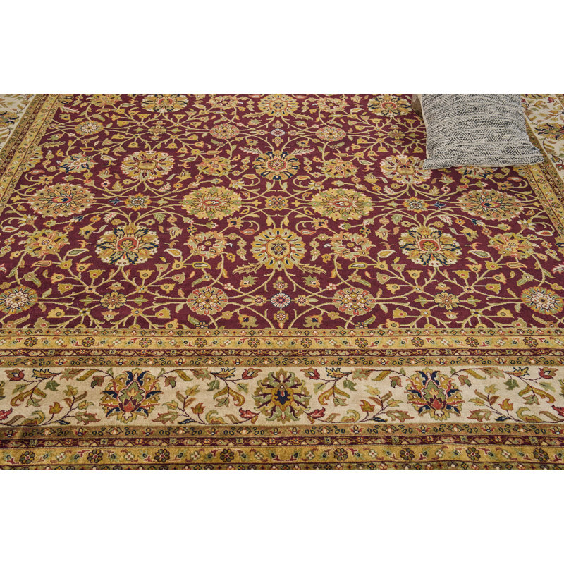 Hand-Knotted Floral Wool 10' x 14' Rectangular Area Rug