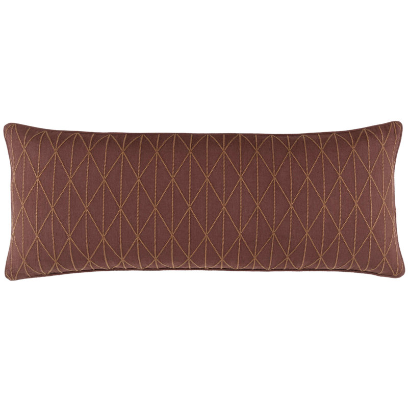 Russet Rectangular Linen Embroidered Throw Pillow with Piped Edges