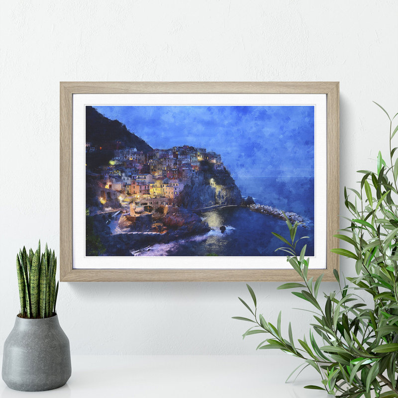 Cinque Terre in Italy Vol.2 - Picture Frame Graphic Art, Oak Framed, 27cm H x 36cm W x 2cm D
