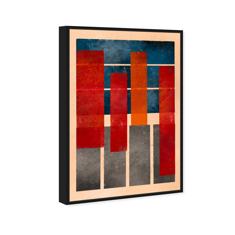 Abstrait abstrait et formes rouges - Peinture sur toile, H 45 po x l 30 po, Toile avec cadre noir