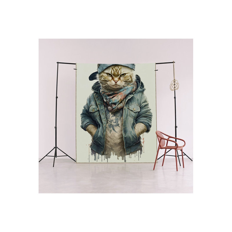 Tapis décoratif lavable à la machine rétro à motif de chat rétro et surréel, Sous-tapis rectangulaire 2 pi 4 po x 3 pi 11 po