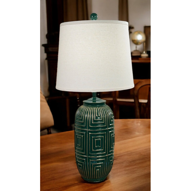 Lampe de table géométrique émeraude avec détails dorés