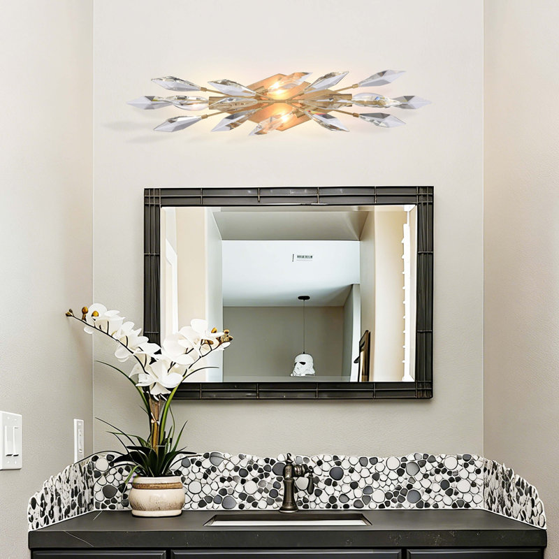 Meuble-lavabo 25,5 po Crystal Fusion en or péruvien avec grands cristaux transparents à facettes