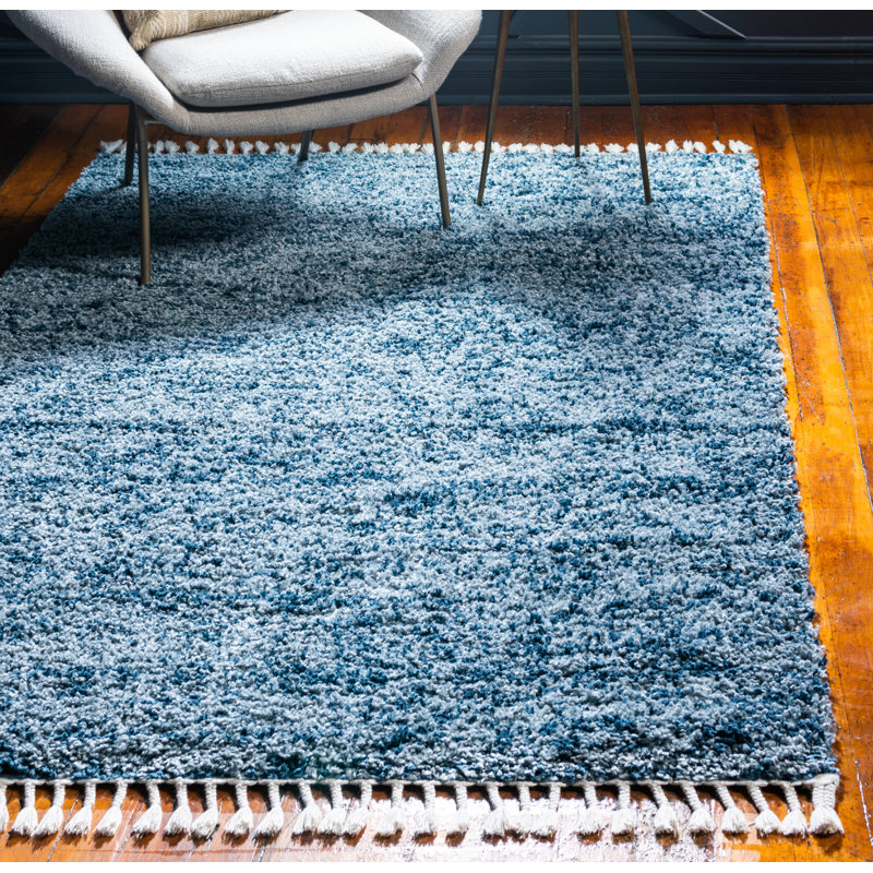 Tapis bleu à rayures Mitzy, Rectangle 5 pi 1 po x 8 pi