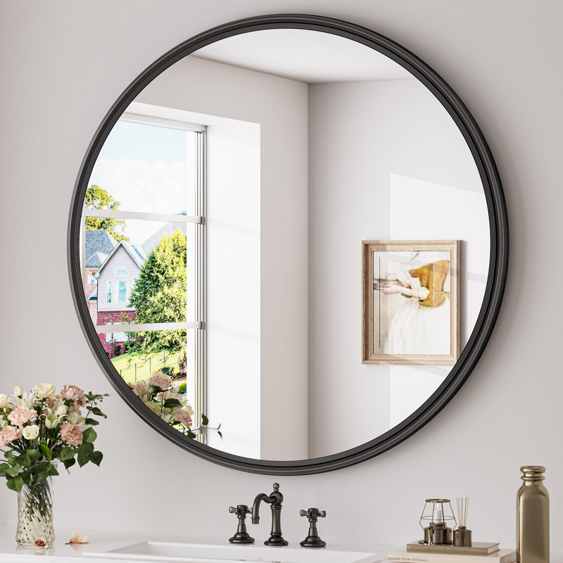 Miroir mural rond en verre trempé Evangerista, Noir mat, 30 po x 30 po