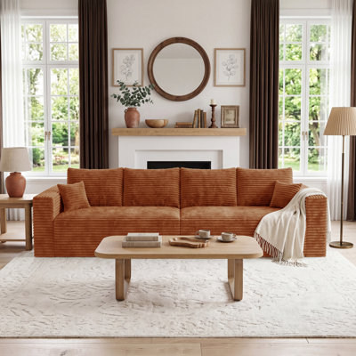 118.12'' Modern Modular Boneless Sectional Sofa, Flannel Upholstered Compressed Couch with Pocket Springs and 6 Pillows, No Assembly Required, Brown