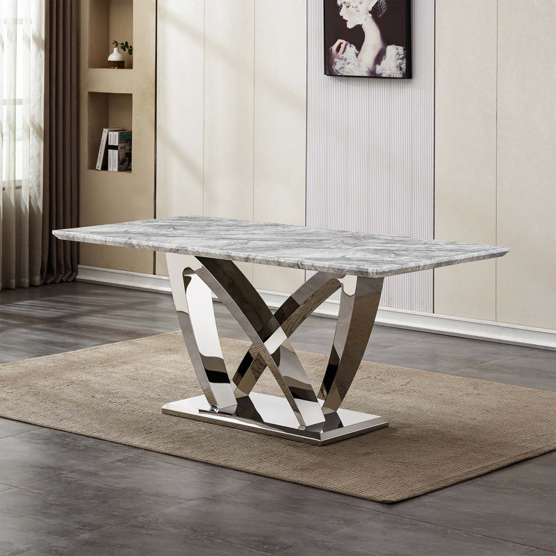 Table de salle à manger rectangulaire 70 po, Argent argent