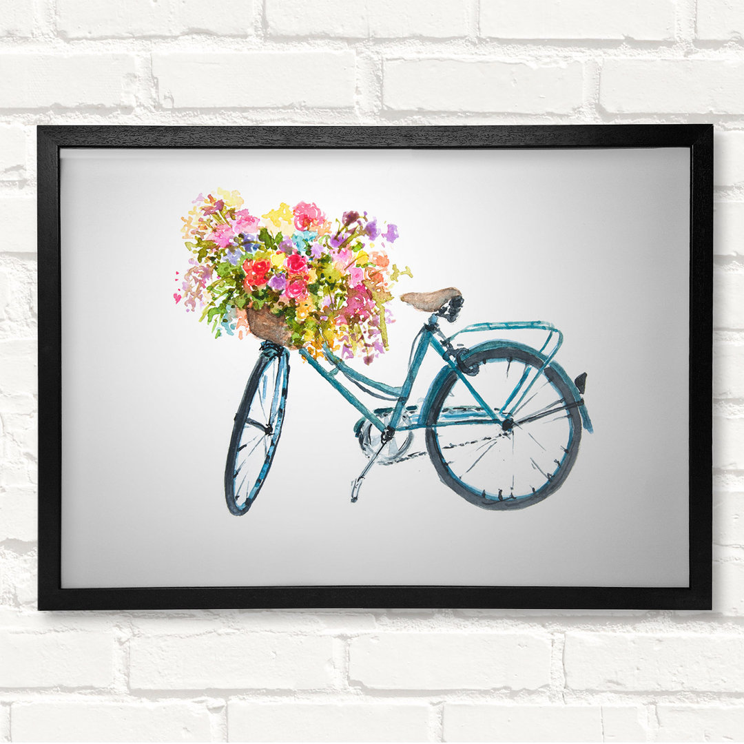 Blumen auf einem Fahrrad - Geschlossener Eckrahmen Kunstdrucke auf Holz