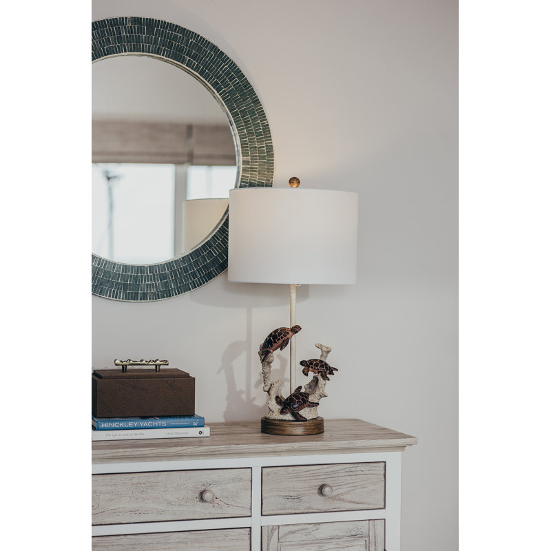 Claverton 27'' Turtle Coastal Seaside Table Lamp 3-Way Switch - Linen Shade