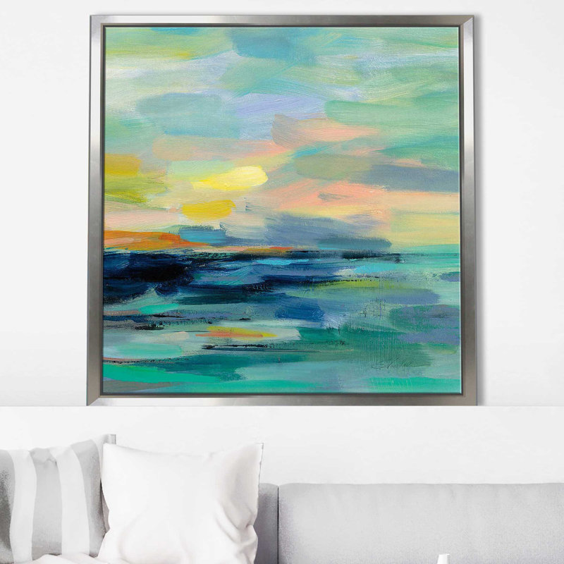 Pacific Beach II - peinture, Cadre flottant argent, H 31,5 po x l 31,5 po x P 2 po