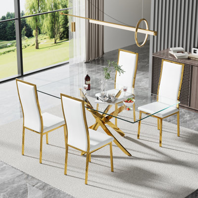 Rectangle Glass Pedestal Dining Set
