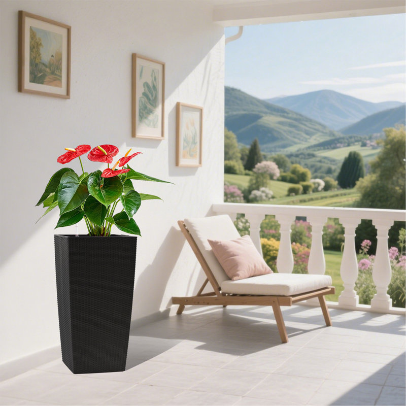30 In Tall Large Flower Pots Planter With Self-Watering Drainage Holes&Inner Trays Indoor Outdoor Plant Pot With Drain Holes, Water Level Monitor,Inner Bucket For Garden, Patio, Porch, Backyard, Black