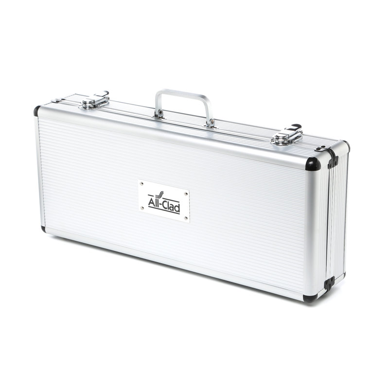 Silver Stainless Steel 4-Piece Barbecue Tool Set with Case