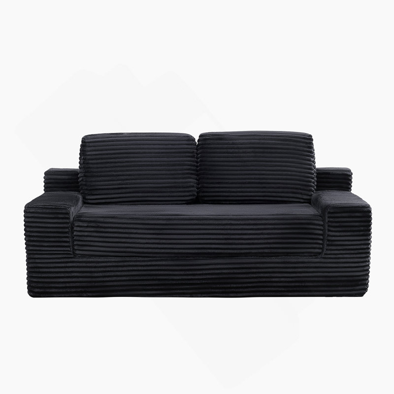 Canapé-lit convertible 2-en-1 noir en velours côtelé noir: conception désossée confortable pour les salons, les appartements et les petits espaces
