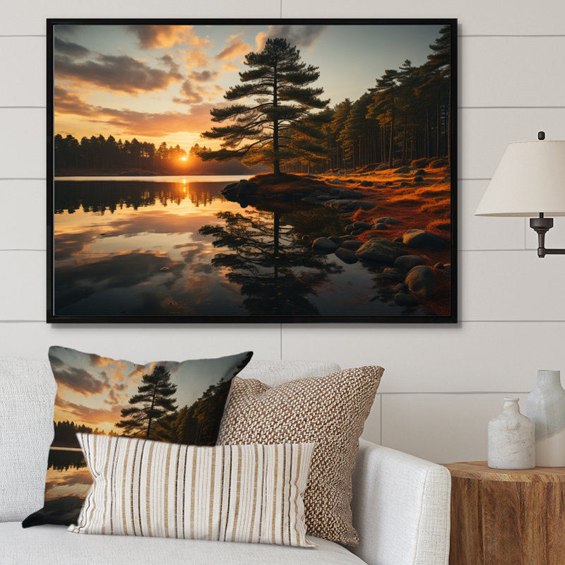 Sérénade de pin sur toile, H 30 po x l 40 po x P 1,5 po, Cadre flottant noir