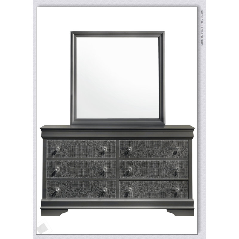 Commode en bois gris métallique à 6 tiroirs Blaze, Gris métallisé