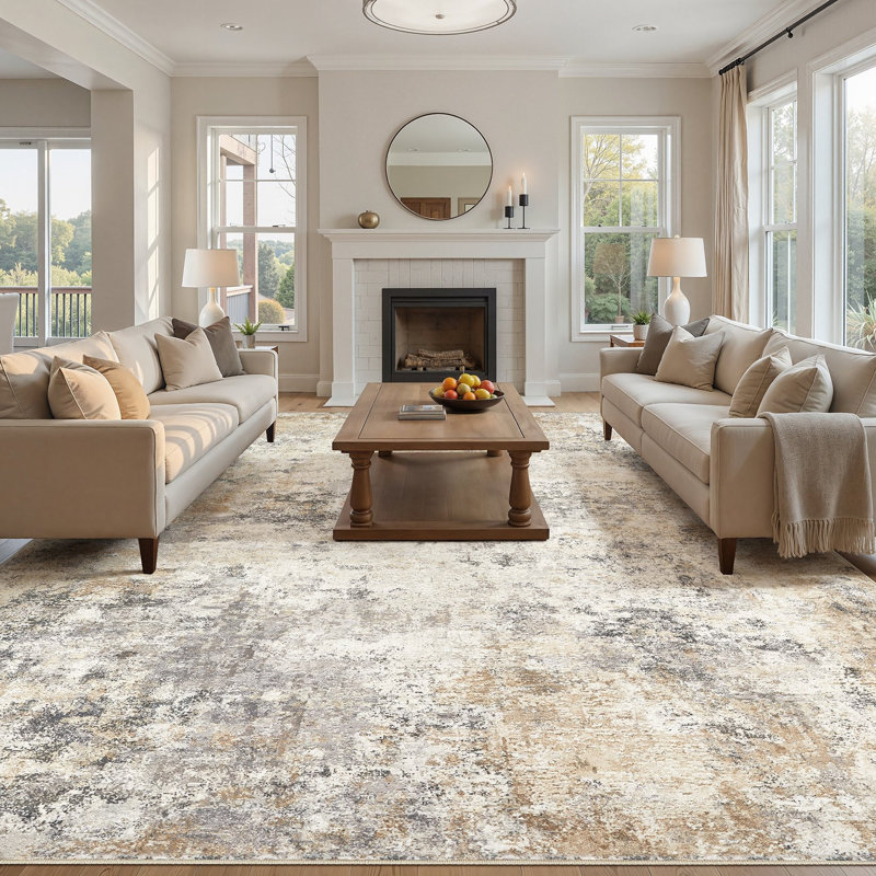 Washable Area Rugs Modern Abstract Rugs Soft Indoor Floor Mat for Dining Room Low Pile Carpet with Non Slip Backing