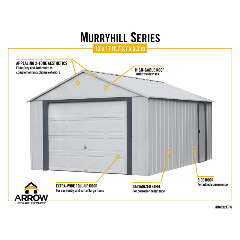 Garage en acier 12 x 17 Arrow, 146.13'' W X 203.25'' D X 103.25'' H