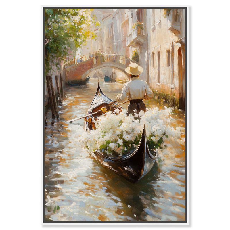 Décoration murale en toile Sunlit Canal par Art Remedy, cadre blanc, 16 x 24, H 25 po x l 17 po, Cadre blanc