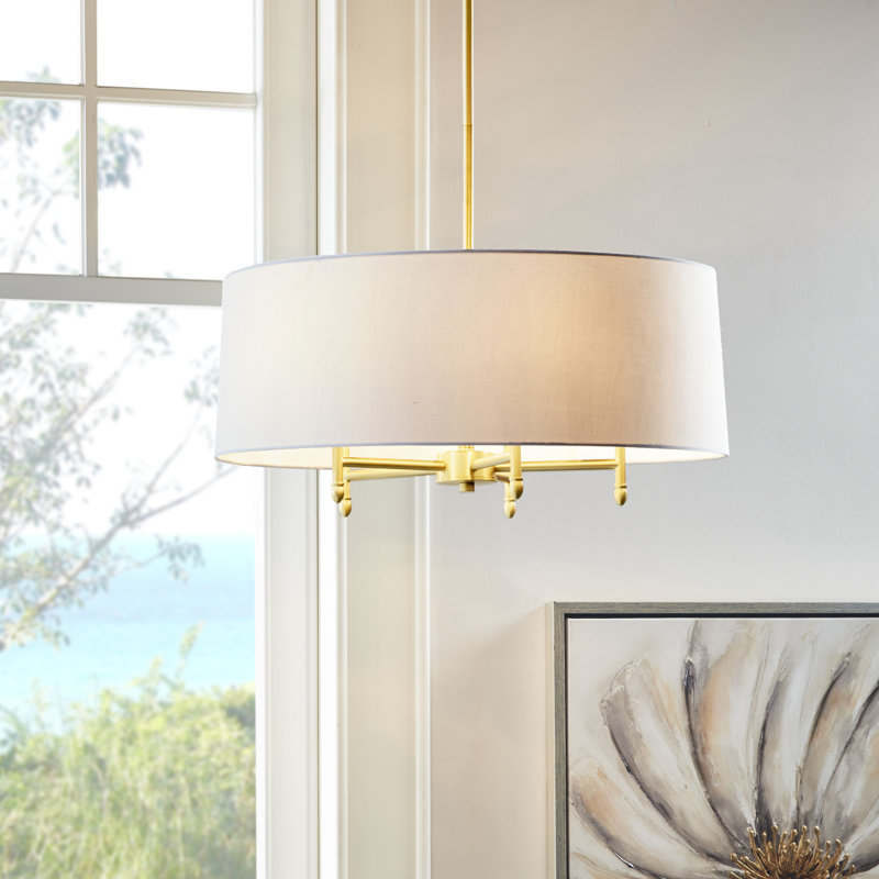 Presidio 5-Light Dimmable Chandelier with Drum-shaped Fabric Shade & Adjustable Height