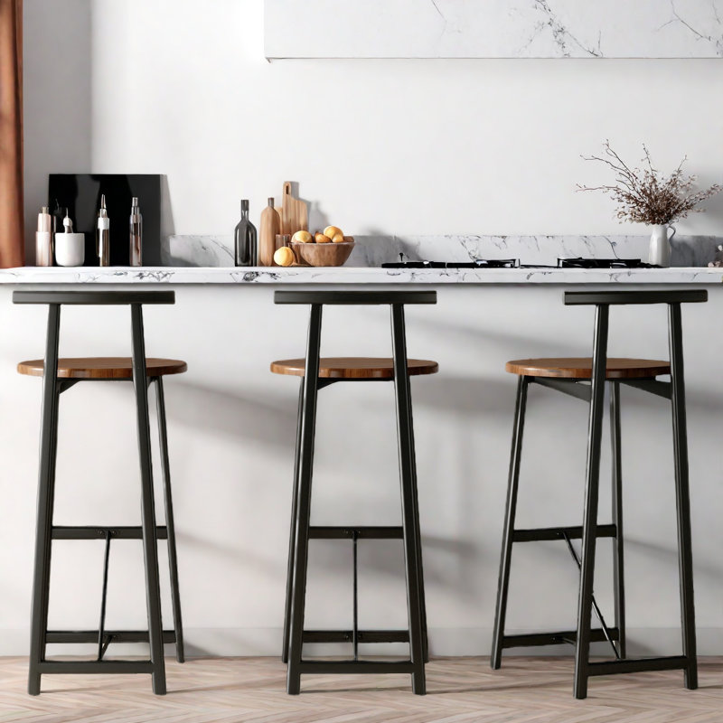 Ensemble de 3 tabourets de bar avec dossier, repose-pieds et structure en métal