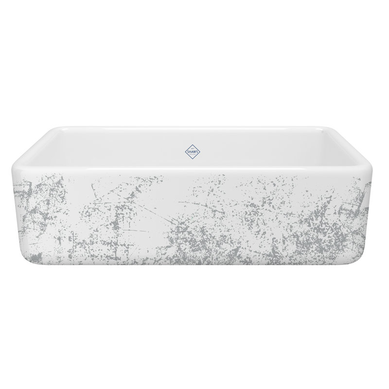 Shaws 33" Single Bowl Farmhouse Apron Front Fireclay Kitchen Sink, Metallic Silver
