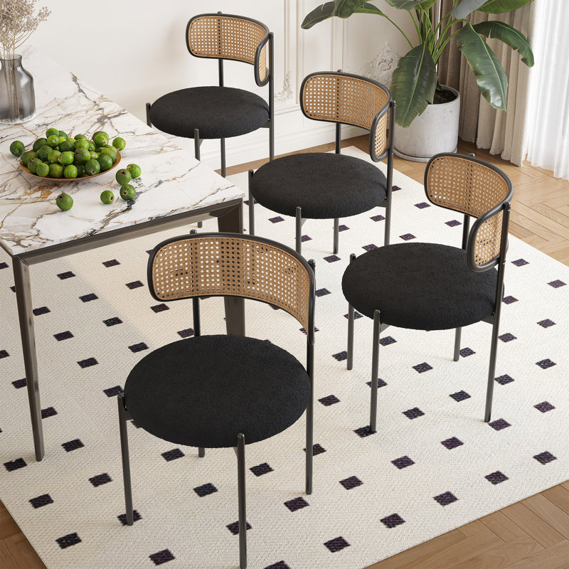 Ambri Rattan Back Fabric Upholstered Side Chair, 2, Black