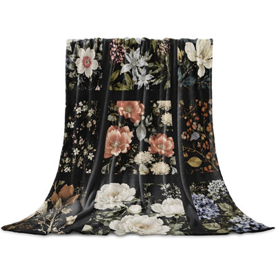 Farmhouse Flowers Throw Blanket for Couch, Vintage Botanical Garden Floral Plaid Soft Lightweight Flannel Fleece Blanket, Microfiber Plush All Season Decorative Blankets Gifts for Sofa Bed, 50 x 60 in