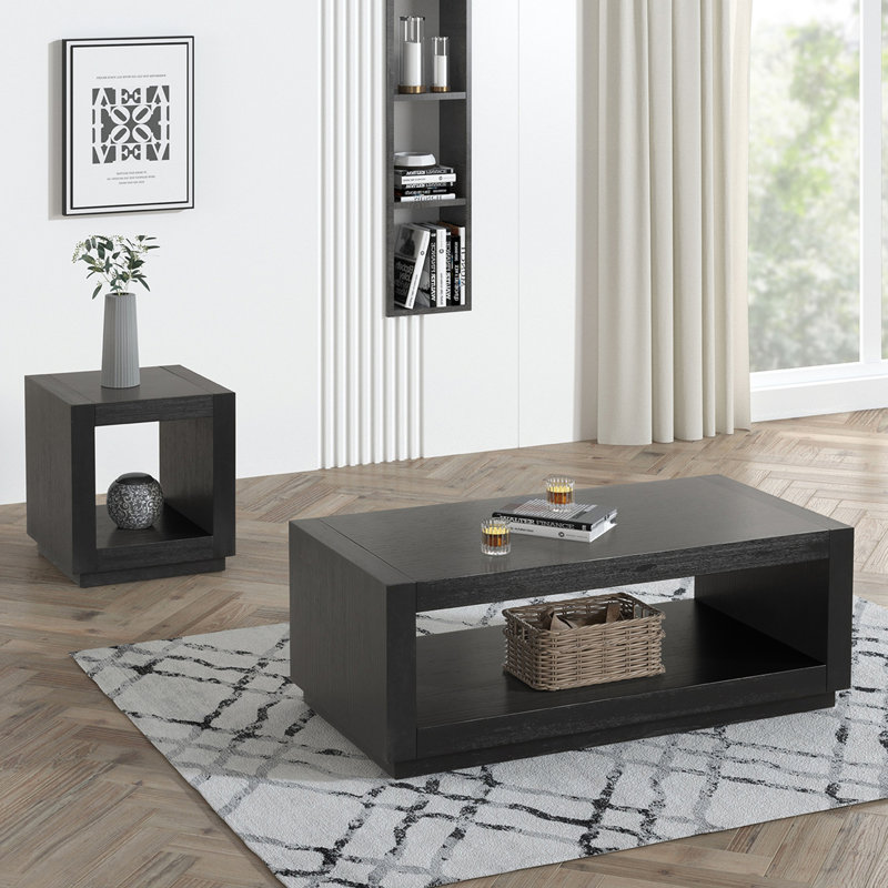 Ensemble de 3 tables basses de style contemporain, 1 table basse et 2 tables de bout, Noir