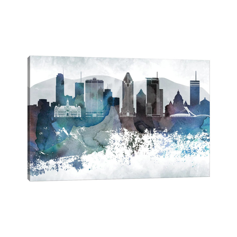 Montreal Bluish Skyline - Wrapped Canvas Print, 30.48cm H x 45.72cm W
