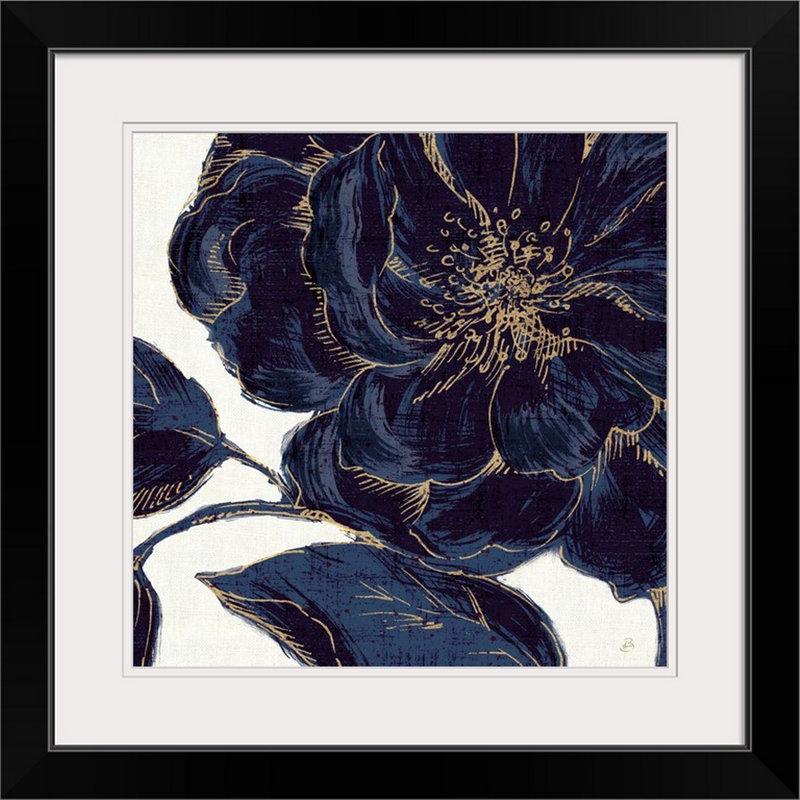 «Indigo Garden II», reproduction d'impression, Cadre noir, H 20" x l 20" x P 1"