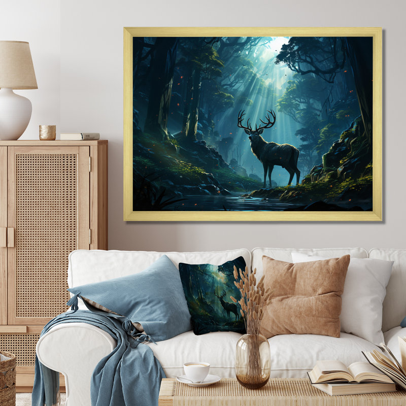 Deer Dancing Shadows - Animals Canvas Art Print, H 24 po x l 32 po x P 1 po, Cadre doré à une seule photo