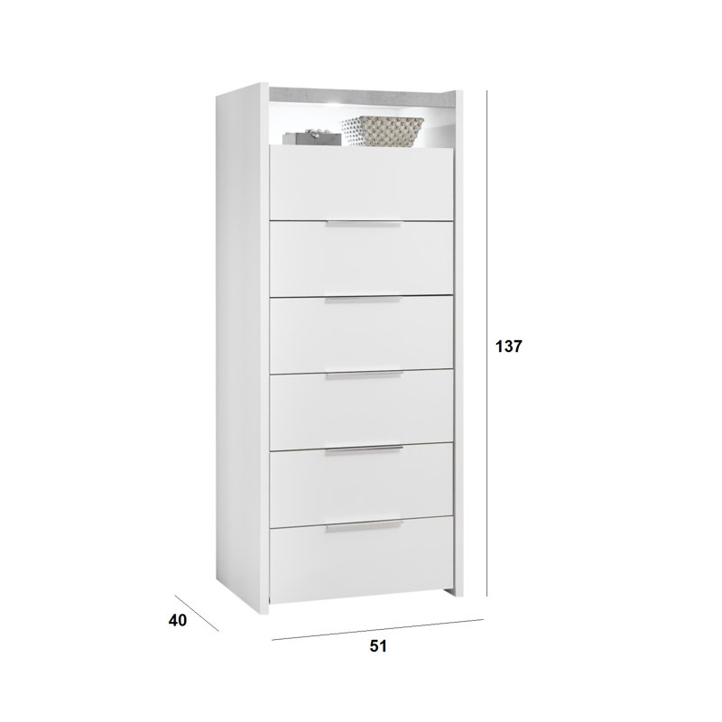 Devin 51cm W 6 - Drawer Chest of Drawers, White/Cement