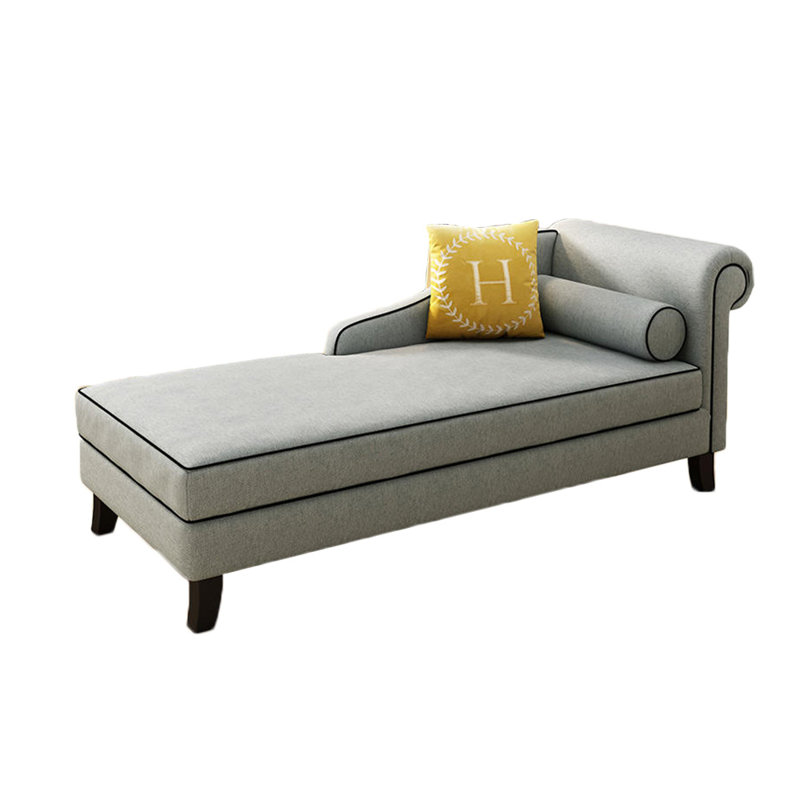 Chaise longue rembourrée Gibeon, Mélange de lin gris, Accoudoir à droite (vu de face)
