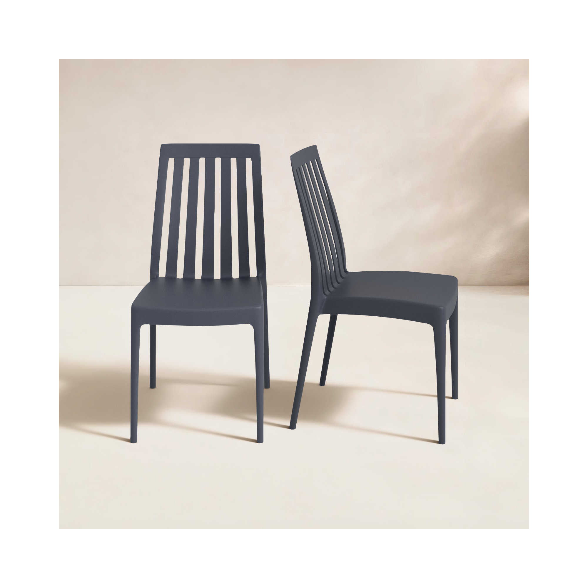 Kenno Anyfer Stacking Patio Dining Side Chair, Dark Gray