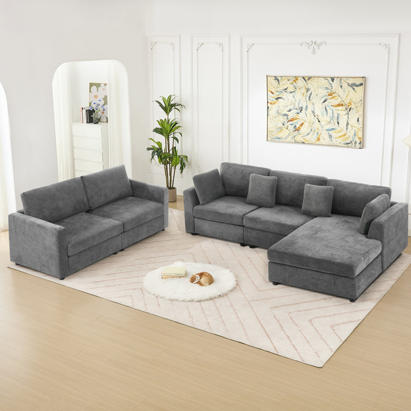 Ensemble de salon en L 2 pièces Doyle, Gris