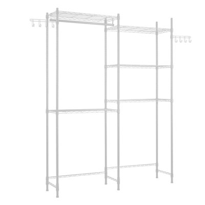 Étagère de rangement à 5 niveaux avec laveuse et sécheuse avec tringle et crochets - Support de rangement réglable en métal, économiseur d'espace blanc pour les petites pièces