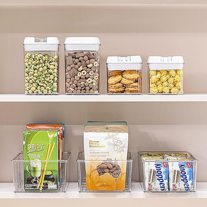 Vtopmart 8 Pack Food Storage Organizer Bins, Clear Plastic Bins For Pantry, Kitchen, Fridge, Cabinet Organization And Storage, 4 Compartment Holder For Packets, Snacks, Pouches, Spice Packets